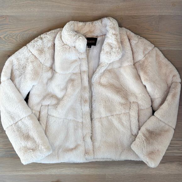 Ambiance Outerwear Faux Fur Shearling Teddy Jacket Ivory Womens Size Large - Picture 4 of 9